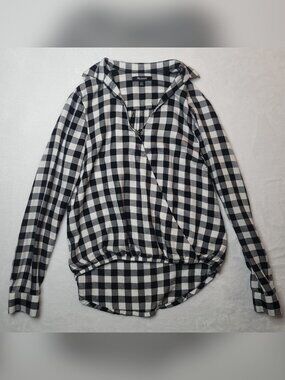 Madewell Wrap-Front Shirt In Buffalo Check Sz XXS Black & White Plaid Blouse